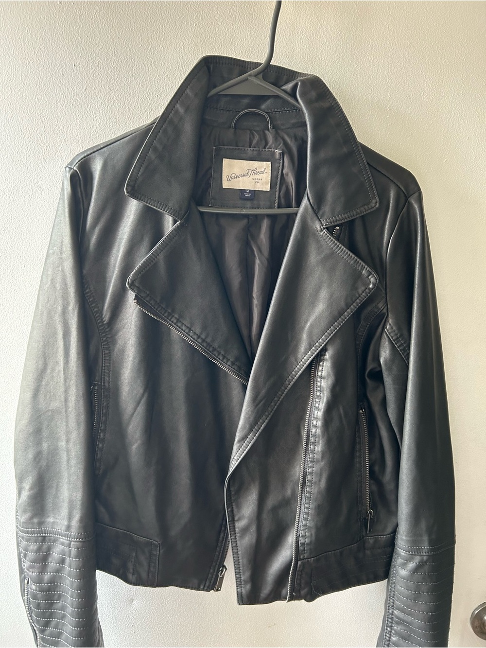 Ladies faux, leather bomber jacket